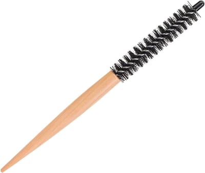 Ronde Mini Haarborstel met Nylon Haren voor Korte Haarstijlen, Houten Handvat en Professionele Styling