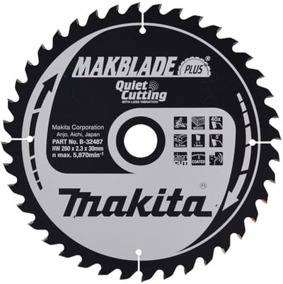 Makita B-32487 Afkortzaagblad Hout | Makblade-Plus | 260 x 30 mm | 40-tands