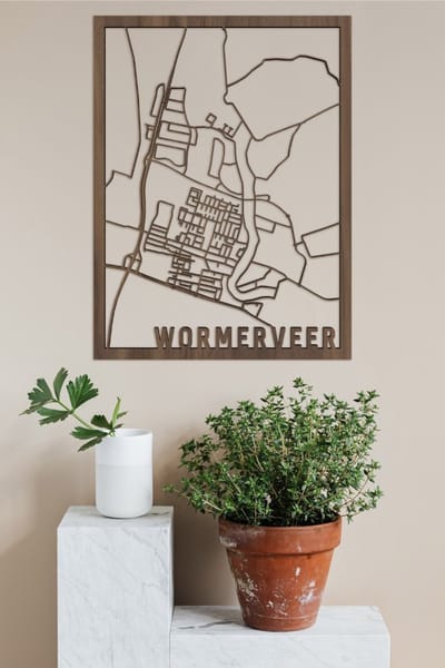 Houten Stadskaart Wormerveer Notenhout 30x40cm Wanddecoratie Voor Aan De Muur City Shapes