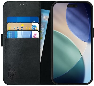 Rosso Deluxe Echt Leer Hoesje Geschikt voor Apple iPhone Air | Ruimte voor drie pasjes | Portemonnee Book Case | Met Pasjeshouder | Zwart