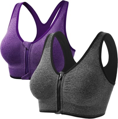 longziming -Dames Sport-BH met Ritssluiting – Racerback, Ademend & Zweetabsorberend, Verwijderbare BH-Pads, Medium Ondersteuning – Voor Sport, Fitness en Yoga, Maat L