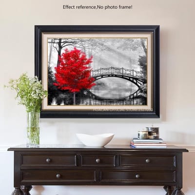 Diamant schilderij brug en boom 5D DIY kruissteek volledige weergave diamant borduurwerk 20X30CM black