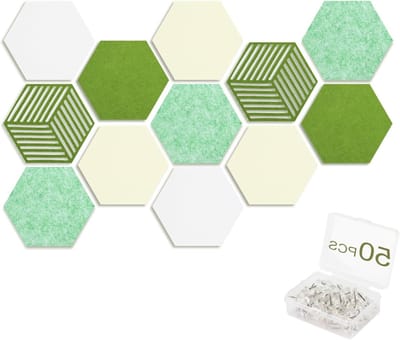 Zeshoekig vilten prikbord met 50 doorzichtige push-pins, ideaal voor foto's en memo's, moderne decoratie voor thuis en op kantoor