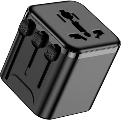 Mobzi Universal Travel Adapter – Worldwide Plug Converter with US / EU / UK / AU Compatibility, Built-in Safety Shutters, Compact International Power Adapter for Travel, Business & Home Use
