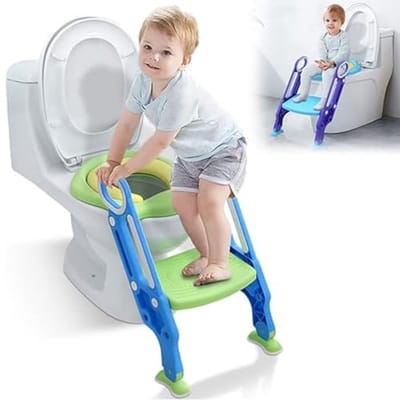 Opvouwbare Toiletbril voor Kinderen met Trappen en Handgrepen - Hoogte Verstelbaar met Antislip Treden