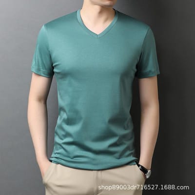 Zomer Nieuw Casual Koreaanse Stijl T-shirt met Korte Mouwen Jong Heren Dun Effen Kleur en V-hals Onderlaag Poloshirt Herenkleding XXXL