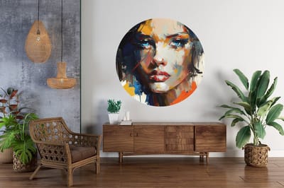 Rond Schilderij - Muurcirkel - Kleurrijke Vrouwengezicht - Kunst print op Dibond - 40 cm