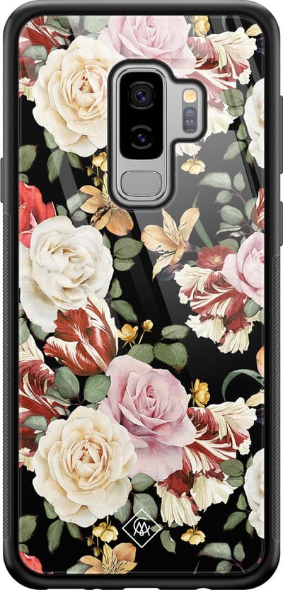 Casimoda® hoesje - Geschikt voor Samsung Galaxy S9+ - Bloemen flowerpower - Luxe Hard Case Zwart - Backcover telefoonhoesje - Multi