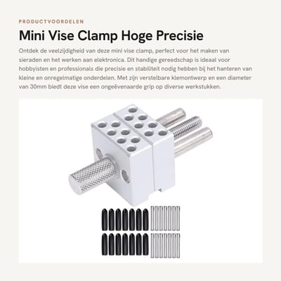 Dailygoods - Mini Vise Clamp - Hoge Precisie - Verstelbare 30mm Klem - Zilver - Handig voor Sieraden Maken - Gereedschap voor Hobbyisten - Compacte Vorm