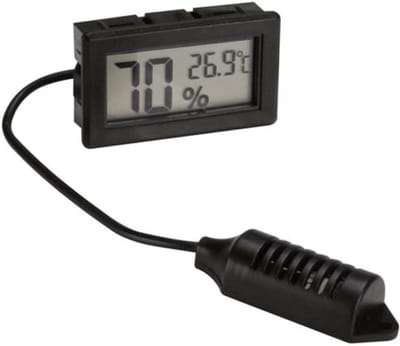 Digitale Inbouw Thermometer - Hygrometer Vochtigheidsmeter - Klimaat Monitoren - Groot Leesbaar Display - Inbouw 44x25mm - Zwart