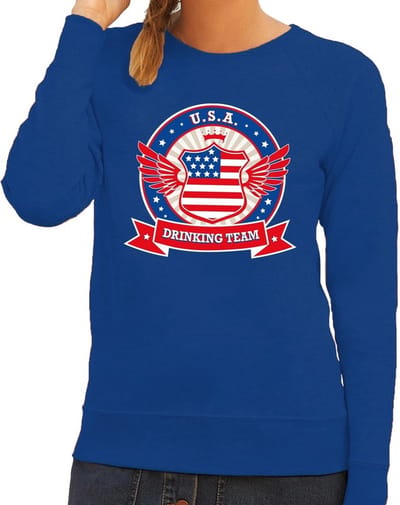 Blauw USA drinking team sweater blauw dames - USA kleding XS