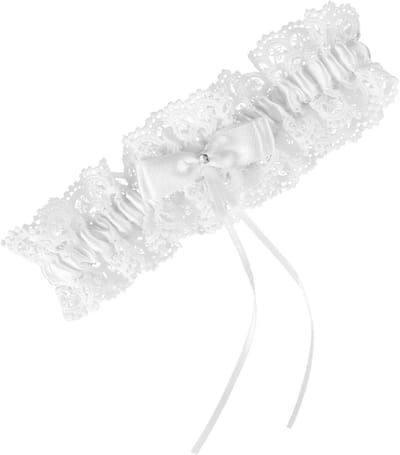 Bruidskousenband - Bruidsdecoratie Been - Bruiloft Accessoire - Strik Decoratie - 18 x 5 x 1 cm - Wit