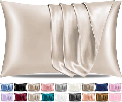 Famanu - Satijnen kussenslopen 50x75 cm beige set 4, zijdeachtig satijn voor haar en huid, envelopsluiting minder wrijving