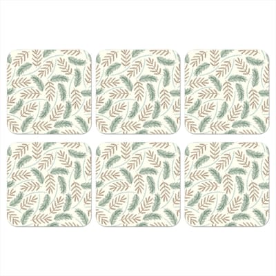 Onderzetters voor glazen - Kerst - Patronen - Takken - 10x10 cm - Glasonderzetters - 6 stuks - Tafeldecoratie Kerstmis - Kerstdecoratie tafel - Tafelversiering