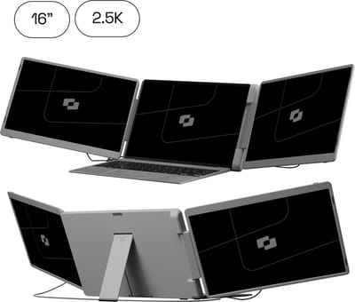 Screenmate® Dual Flip Portable Monitor 16” 2.5K - Draagbare Monitor met Beschermhoes - Extra Scherm Laptop - Draagbaar Beeldscherm - Grijs