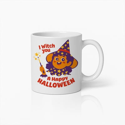 I Witch You a Happy Halloween Mok 330ml – Schattige Heks Ontwerp Koffiebeker – Grappig Halloween Cadeau voor Vrienden & Familie