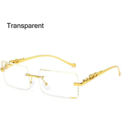 Metalen Cheetah Decor Rechthoekige Zonnebril Mode Randloos Kleurrijk UV400 Brillen Oceaan Lens Zonnebrillen voor Vrouwen & Mannen Transparent beige