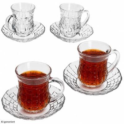 4-delige set CHAI theeglazen met handvat en schotel voor 4 personen van glas – 83541
