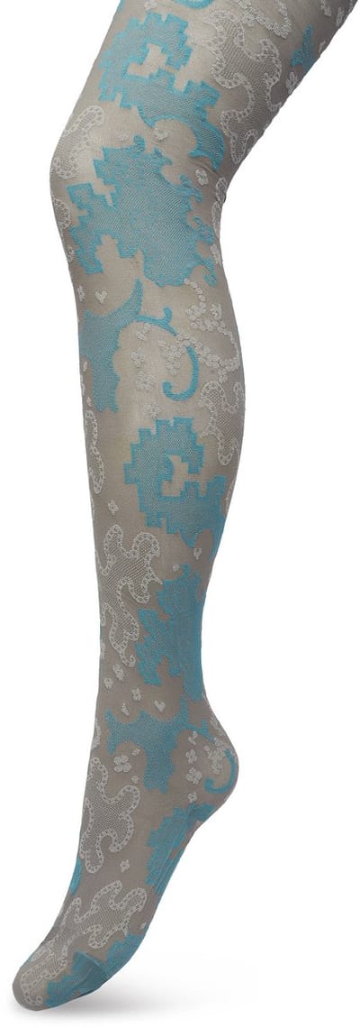 Bonnie Doon Grafische Panty 60 Denier Grijs/Blauw Dames maat S/M - Grafische Print - Gladde Naden - Maximaal Draagcomfort - Ornament Tights - Chique Panty - Feestelijk - Grey - BP221909.235
