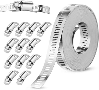 GELLDG Flexibele hijsklemmen van roestvrij staal - 5 meter hijsklemmen - Verstelbare flexibele hijsklemmen van 304 roestvrij staal - Klemmen met 10 schroeven - Zilver