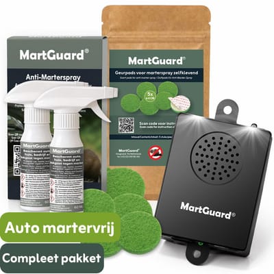 MartGuard® Marterverjager Auto - 3-Stappen Marterbescherming - Met Marterverjager 12V, Geurpads & 2× Anti-Marterspray