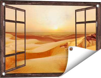 Gards Tuinposter Doorkijk Woestijn bij Zonsondergang in de Sahara - 60x40 cm - Tuindoek - Tuindecoratie - Wanddecoratie buiten - Tuinschilderij