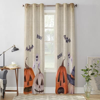 Halloween Pompoen Vleermuis Gordijnen voor Slaapkamer Woonkamer Raamgordijnbehandelingen Jaloezieën Keuken Huisdecoratie Draperieën 135W x 60H(cm) x1 beige