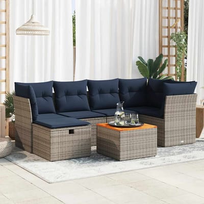 vidaXL - 7-delige - Loungeset - met - kussens - poly - rattan - grijs