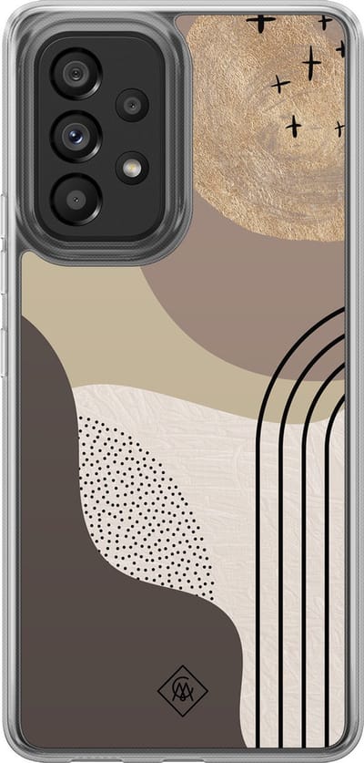 Casimoda® hoesje - Geschikt voor Samsung Galaxy A52 5G - Abstract Almond - 2-in-1 case - Schokbestendig - Geometrisch patroon - Verhoogde randen - Bruin/beige, Transparant