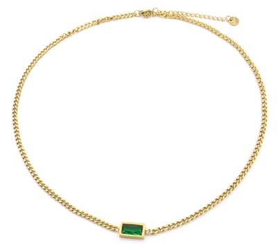 Ketting met Zirkonia - RVS - Lengte 39-44 cm - Goudkleurig en Groen
