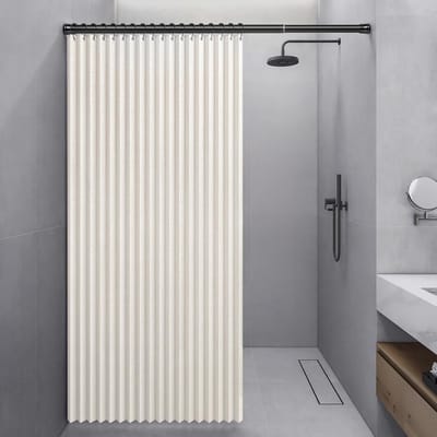 Waterdicht Douchegordijn Beige 180x200cm - Opvouwbaar Linnen Look - Magnetische Streep & Spatwaterdicht-Belle's product
