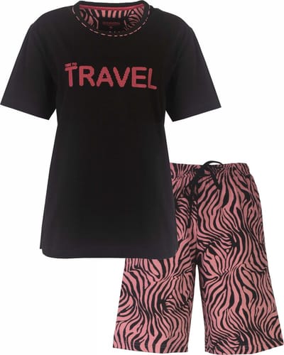 Irresistible Dames Shortama - Katoen - Zebra print - Zwart - Maat S