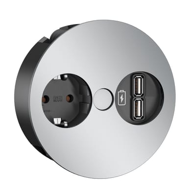 BACHMANN TWIST 1x geaard stopcontact, USB oplader, GST18 stekker, chroom, 0,2 m