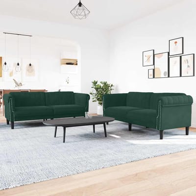 vidaXL - 3-delige - Loungeset - fluweel - donkergroen