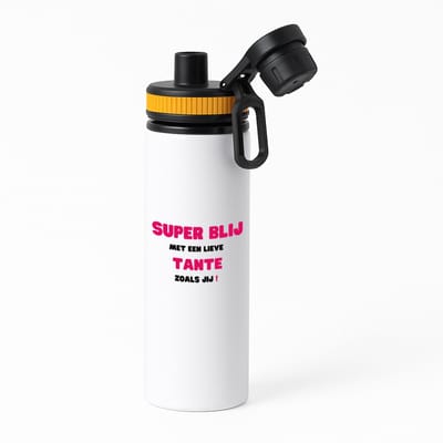 Hacebo® - super blij met een lieve tante zoals jij waterfles met draaidop oranje - Tante - de liefste tante - verjaardag - cadeautje voor tante - tante artikelen - kado - geschenk - water fles - 850ML