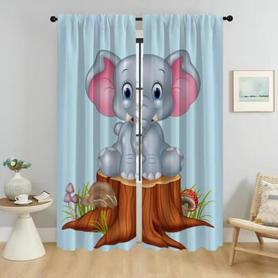 Moderne Woonkamer Gordijnen 2 Stuks Olifant Cartoon Raamgordijn Gordijnen voor Slaapkamer Afscheiding Halloween Decoratie Keuken W50xH70cmx2pcs-CL