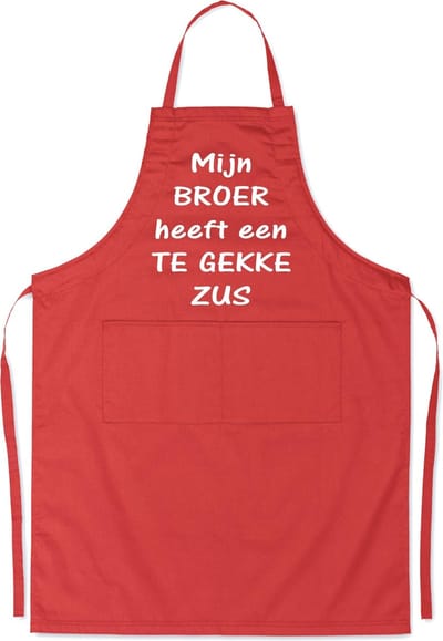 Mijncadeautje Schort - Te gekke zus - opdruk wit - mooie en exclusieve keukenschort - rood