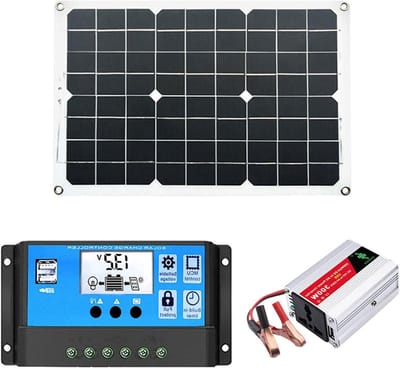 Zonne-energie Kit - Draagbare Stroom - Off Grid Stroom - Pure Sinus Omvormer - 300W Vermogen - Zwart