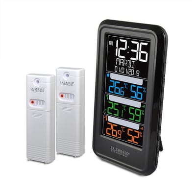 Temperatuurstation met 2 thermo/hygrosensoren en gekleurd display