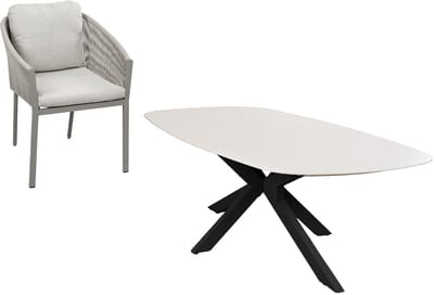 7-delige tuinset | 6 Elvira tuinstoelen | Tuintafel Barletta 240x115cm | Camel & Black Sandstone