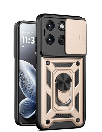 MobyDefend Hoesje - Geschikt voor Motorola Moto G57 Power - Pantsercase Met Draaibare Ring - Goud