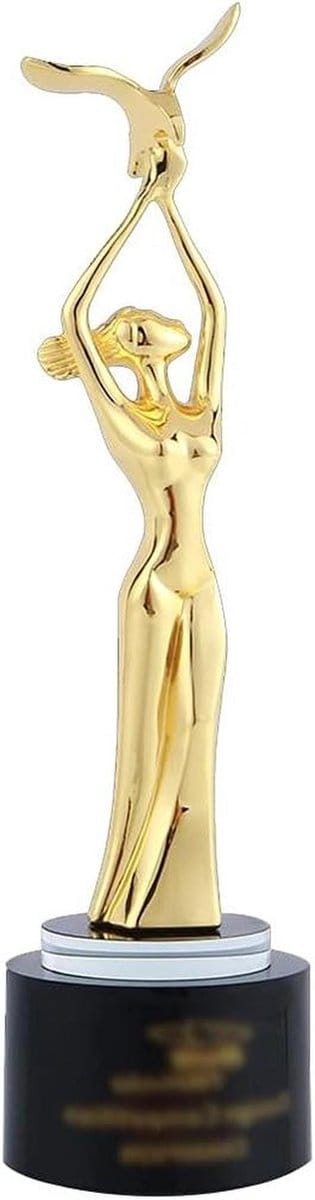 Metalen Trofee - Kampioen Trofee - Prijsuitreiking - Zwarte Kristallen Voet - 8x8x30cm - Goud