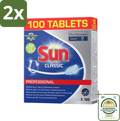 Sun - Classic Professional - Vaatwastabletten - 100 Tabletten - Voordeelverpakking - 2 stuks - Vaatwasser - Schoonmaak