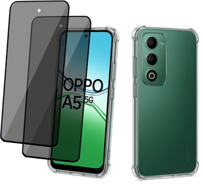 ChiGuard Hoesje & 2x Privacy Screenprotector geschikt voor OPPO A5 5G Hoesje Screenprotector - Gehard Glas Cover + Shock Proof Case - Transparant