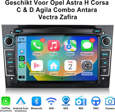 Junsun Android 15 Plug & Play Autoradio Geschikt Voor Opel Astra H Corsa C & D Agila Combo Antara Vectra Zafira, Draadloze CarPlay & Anfriod Auto, 7-inch Touchscreen, Bluetooth, GPS-Navigatiesystem, WiFi, FM, RDS, DSP, 2+64GB, Quad-Core processor