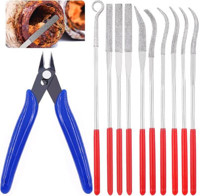 Mini Diamantvijl Set - 11 Delige Multifunctionele Naaldvijlen Met Bonussnijder Voor Houtbewerking
