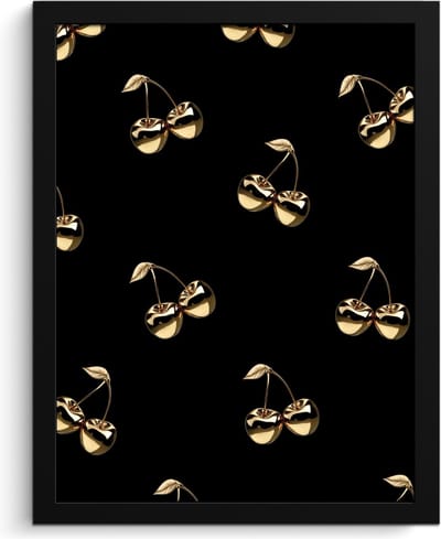 Fotolijst inclusief poster - Posterlijst 30x40 cm - Posters - Patroon - Kersen - Goud - Chrome - Foto in lijst - Keuken decoratie muur - Wanddecoratie accessoires - Muurdecoratie - Schilderijen