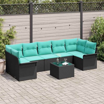 vidaXL - Tuinbank - Set - 8 - st - Zwart - en - Turkoois - poly - rattan