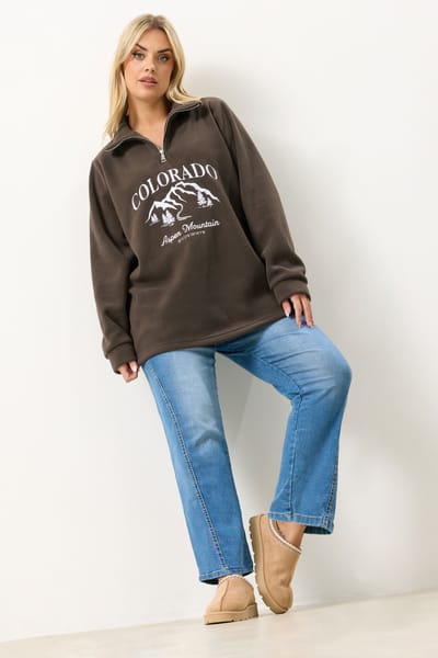 Yours Chocoladebruine 'Colorado' Fleece Met Kwartrits Size 42