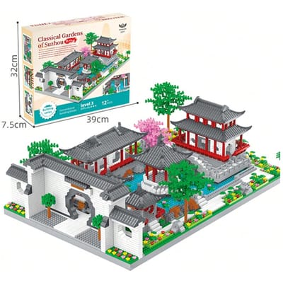 Jardin de Suzhou bâtiment classique chinois modèle de bloc de construction microparticule décoration jouets éducatifs gray
